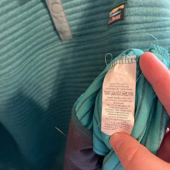 L.L. Bean 1/4 Snap Long Teal Crewneck Sweater with Ribbed Texture - Picture 10 of 10